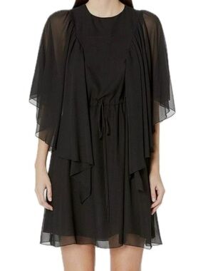 See By Chloe Black Drape Sleeve Tie Waist Flutter Dress